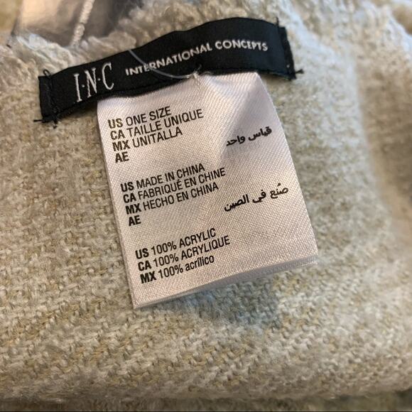 INC Plaid Tan And Grey Scarf Wrap One Size - Picture 9 of 10